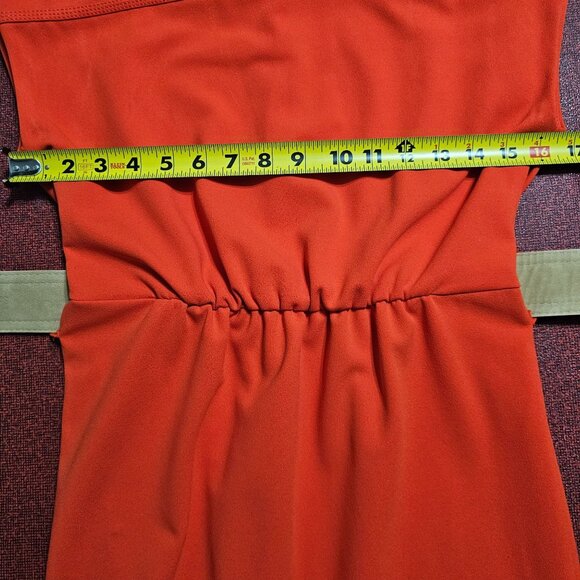 Calvin Klein Red Belted Knee Length Dress Sz 6 Elastic Waist Stretch Cap Sleeve - Picture 10 of 13